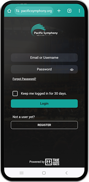Pacific Symphony ticket wallet on login page