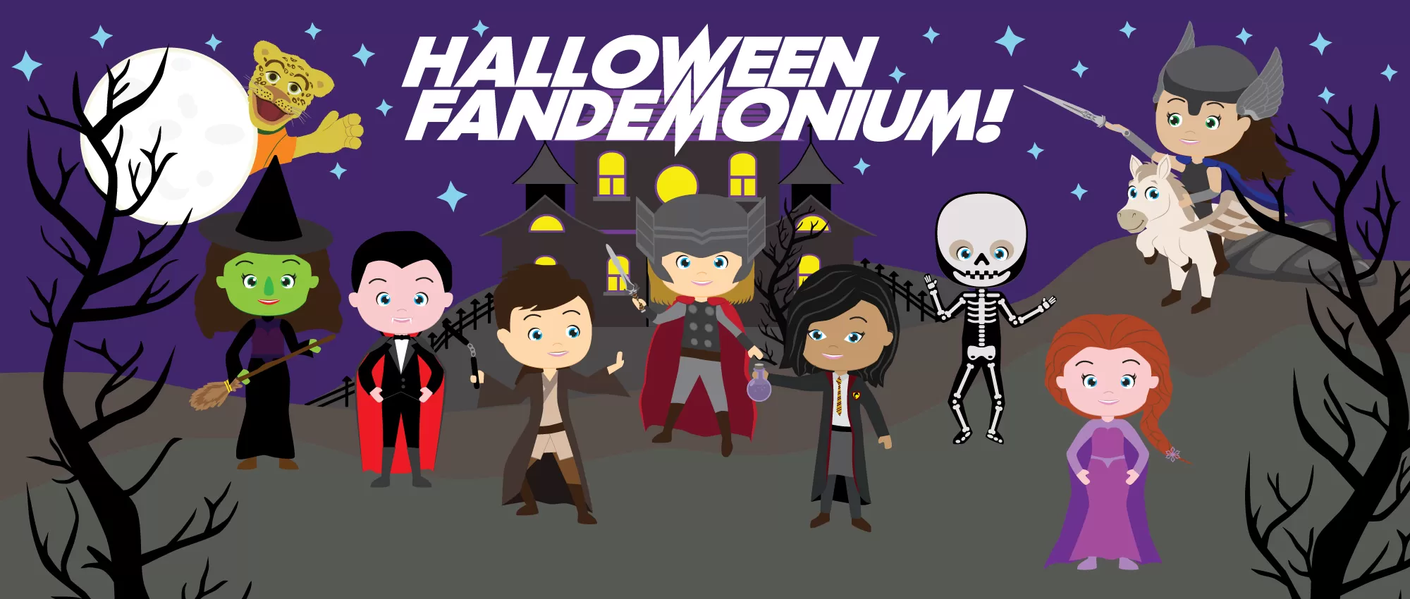 Halloween Fandemonium with small figures from different fandomsp