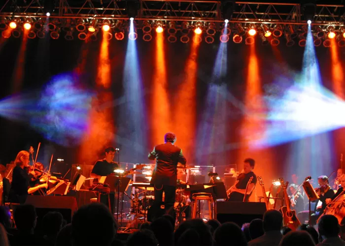 Pops orchestra on stage with special lighting